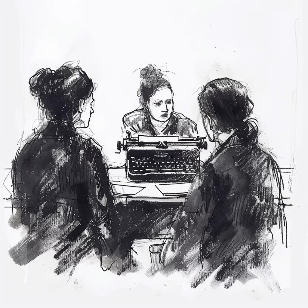 Sketch depicting a group of editors.