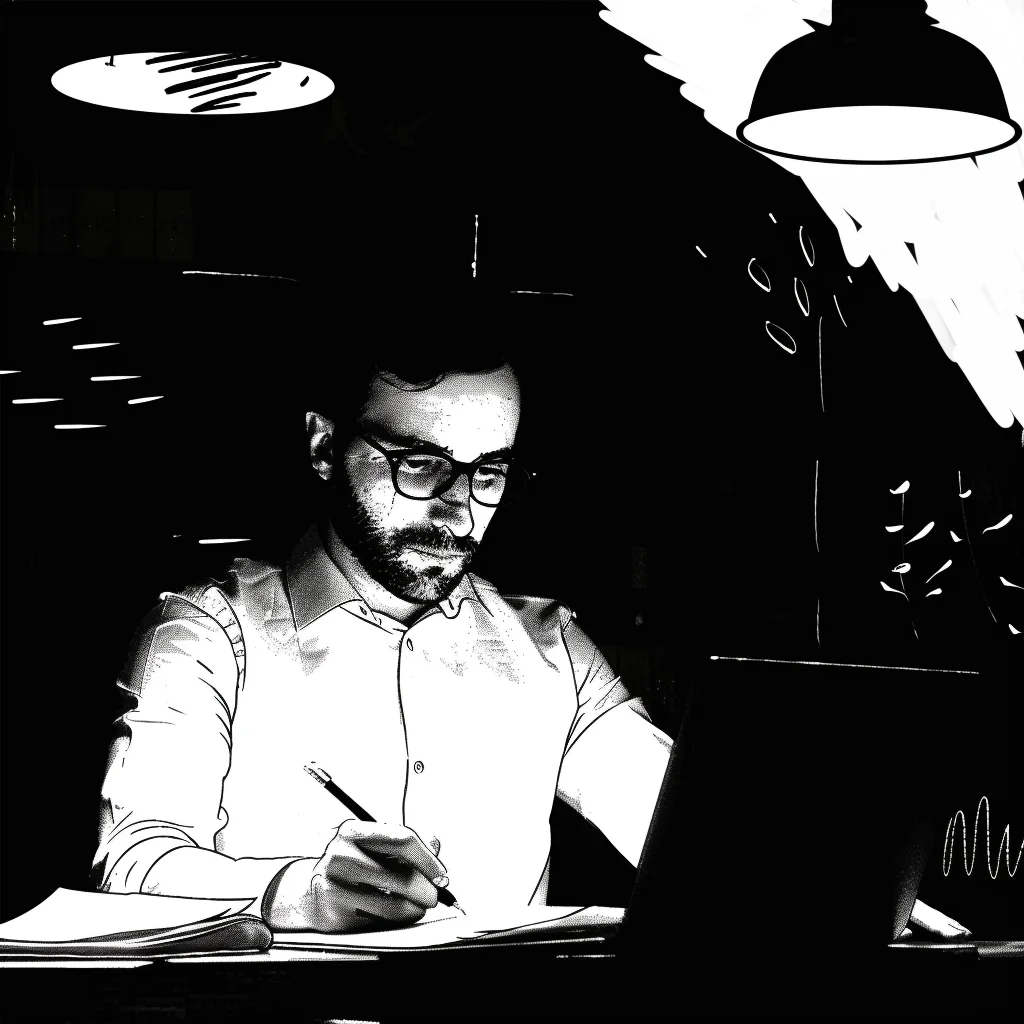 Compliance officer reviewing documents in an office setting