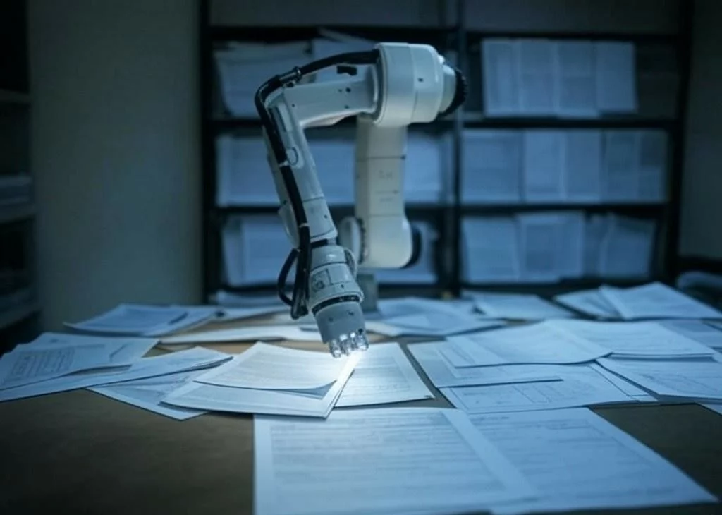 AI-powered robot analyzing documents
