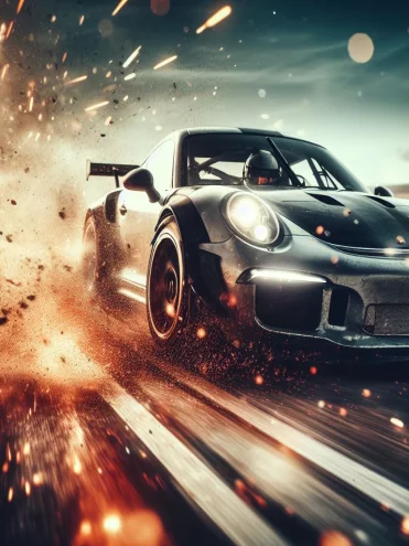 Sleek sports car speeding on the road