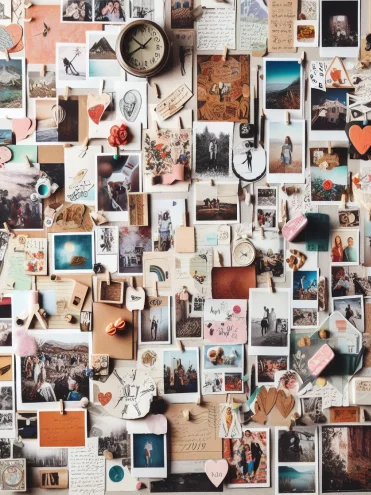 A wall covered with numerous personal stickers and photos.