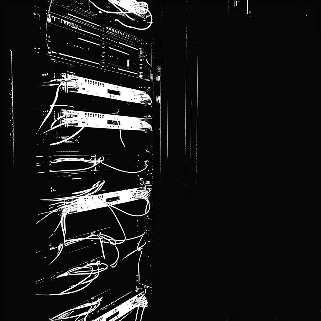 Server room located in the heart of the city, illuminated at night.
